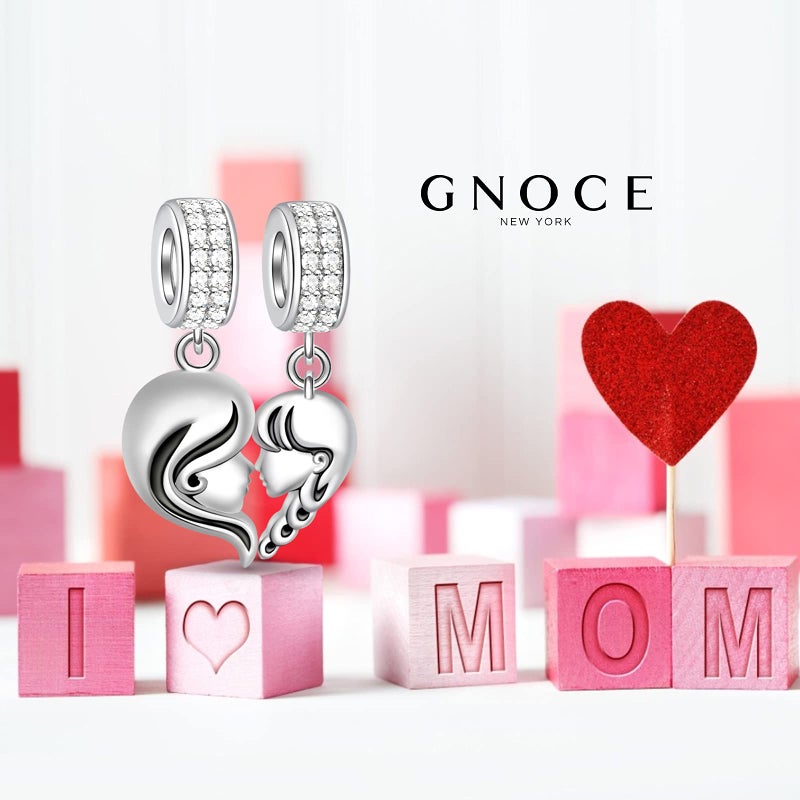 GNOCE [2 Pack Mother and Daughter Charms for Bracelet/Necklace 925 Sterling Silver Mom Love Heart Dangle Charms for Women Mom Mother's Day Gift - Image 2